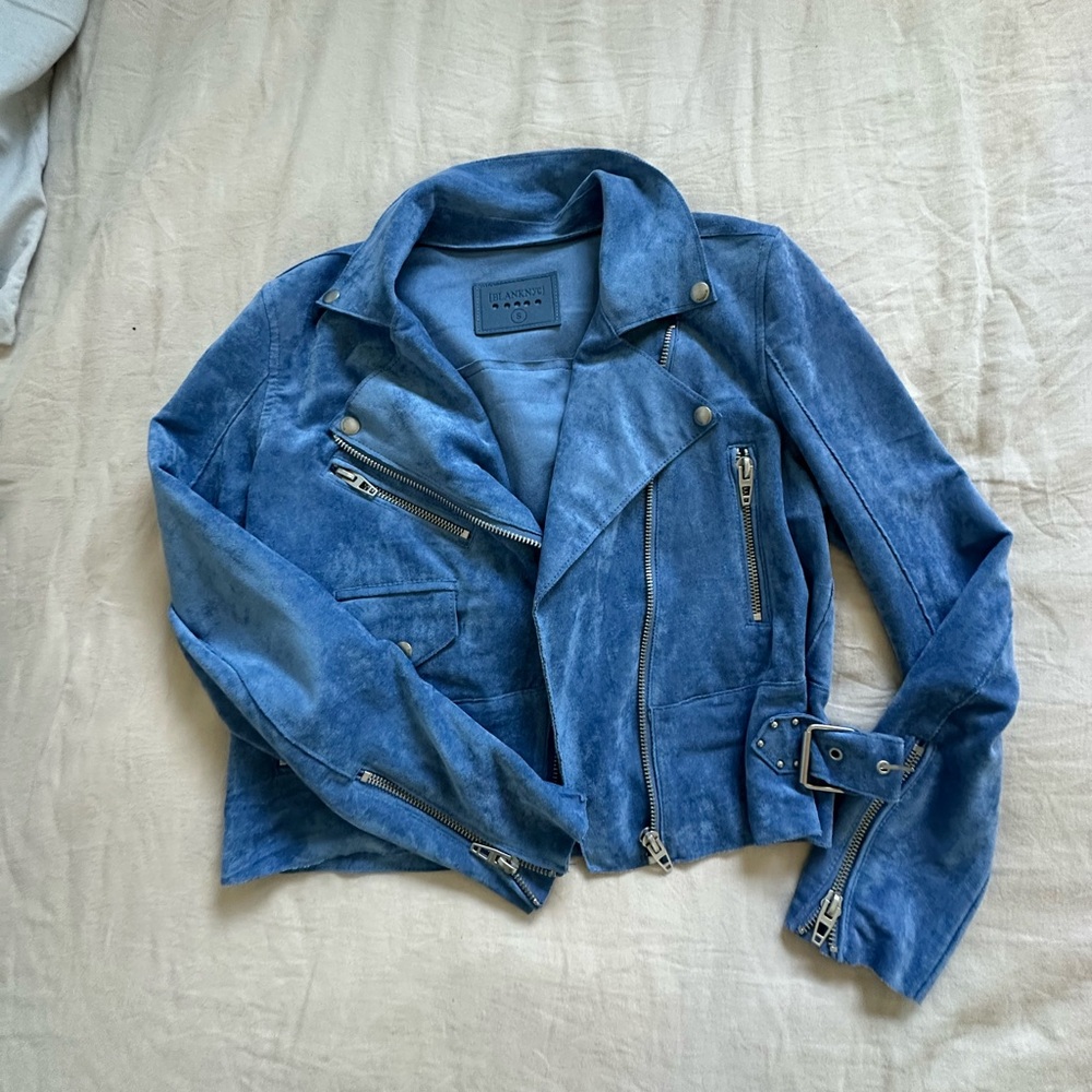 Blank NYC Electric Blue Faux Suede Moto Jacket — Size S